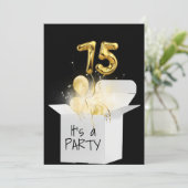 75e verjaardag goudballonnen in witte doos kaart (Staand voorkant)