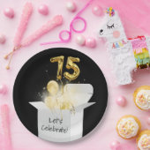 75e verjaardag goudballonnen in witte doos papieren bordje (Feest)
