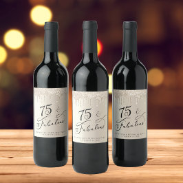 75e verjaardag Gouden Glitter Wijn Etiket