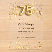 75e verjaardag gouden sterren helder acryl uitnodigingen (Voorkant)