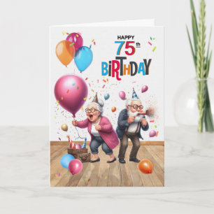 75e verjaardag Grappige oude man en vrouw ballonne Kaart