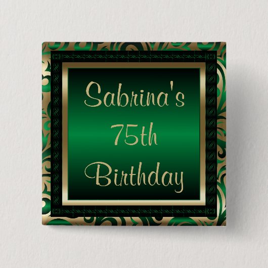 75e verjaardag | Groene metalen en goud Vierkante Button 5,1 Cm (Voorkant)