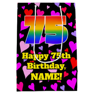 75e verjaardag: Heatpatroon liefhebbend, regenboog Medium Cadeauzakje