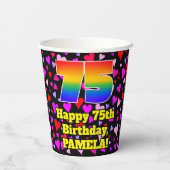 75e verjaardag: Het liefhebbende Kunstpatroon, Reg Papieren Bekers (Achterkant)