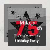 75e Verjaardag Houtskool en Rode Grunge C75A1 Kaart (Voorkant / Achterkant)