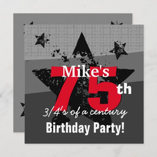 75e Verjaardag Houtskool en Rode Grunge C75A1 Kaart (Voorkant / Achterkant)