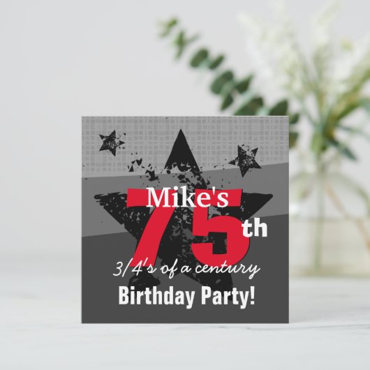 75e Verjaardag Houtskool en Rode Grunge C75A1 Kaart (Staand voorkant)
