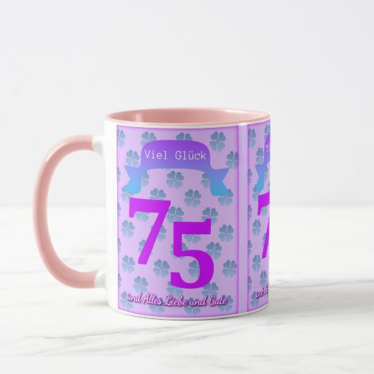 75e verjaardag in Duitse mok (Links)