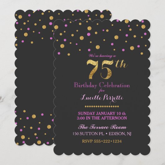 75e Verjaardag Jubileum Goud Roze Confetti Stippen Kaart (Voorkant / Achterkant)