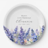 75e Verjaardag Juli Geboortebloem Larkspur Custom Papieren Bordje (Voorkant)