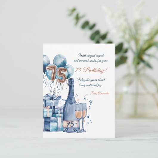 75e verjaardag Kaart gepersonaliseerd voor mannen (Staand voorkant)