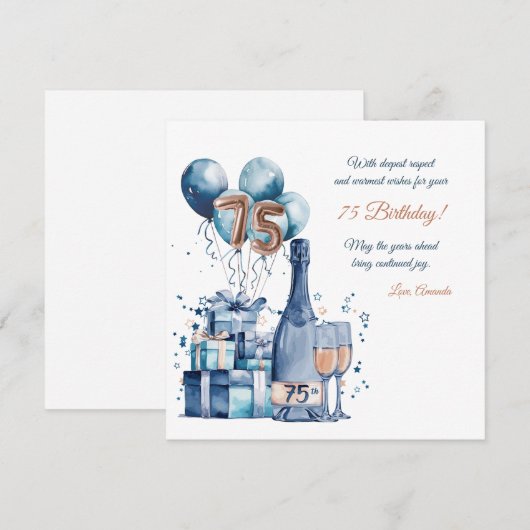 75e verjaardag Kaart gepersonaliseerd voor mannen (Voorkant / Achterkant)