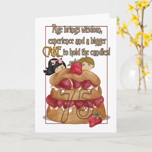 75e verjaardag Kaart - Humor - Taart (Gele Bloem)
