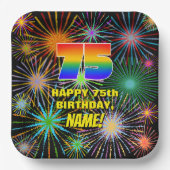 75e verjaardag: Kleurrijk, gevierd vuurwerk Papieren Bordje (Voorkant)