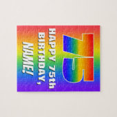 75e verjaardag: kleurrijk, vun regenboogpatroon #  legpuzzel (Horizontaal)
