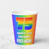 75e verjaardag: kleurrijk, vun regenboogpatroon #  papieren bekers (Achterkant)