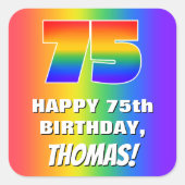 75e verjaardag: kleurrijk, vun regenboogpatroon #  vierkante sticker (Voorkant)