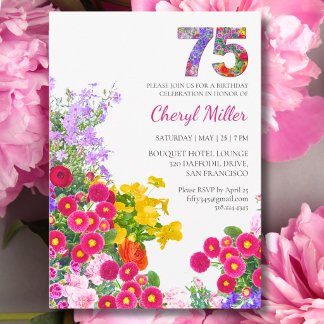 75e verjaardag Kleurrijke bloemen 75 tuinfeest Kaart