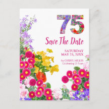 75e verjaardag Kleurrijke bloementuin Save the Dat