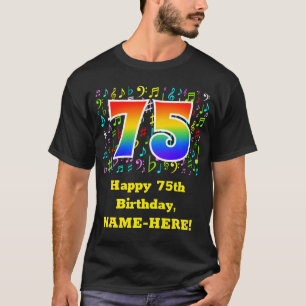75e verjaardag: Kleurrijke muzieksymbolen, regenbo T-shirt
