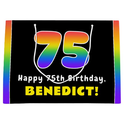 75e verjaardag: kleurrijke regenboog # 75, aangepa groot cadeauzakje (Voorkant)