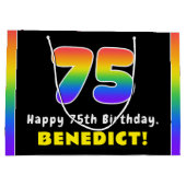 75e verjaardag: kleurrijke regenboog # 75, aangepa groot cadeauzakje (Achterkant)
