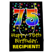 75e verjaardag: Kleurrijke Sterren Patroon & Regen Medium Cadeauzakje (Achterkant)