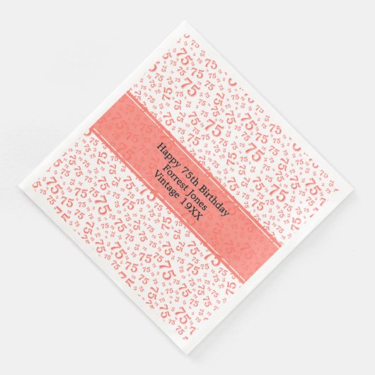 75e Verjaardag Koel Nummer Patroon Koraal/Wit Servet (Hoek)