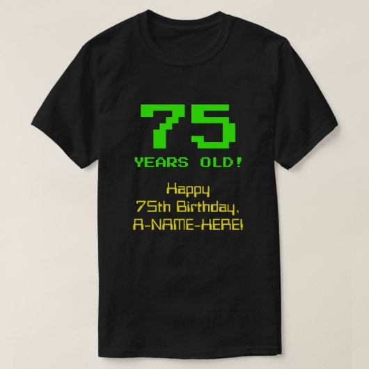 75e verjaardag: leuk, 8-bit look, nerdy / geeky "7 t-shirt (Design voorkant)