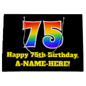 75e verjaardag ~ Leuk, Kleurrijk, Levendig, Regenb Groot Cadeauzakje (Voorkant)
