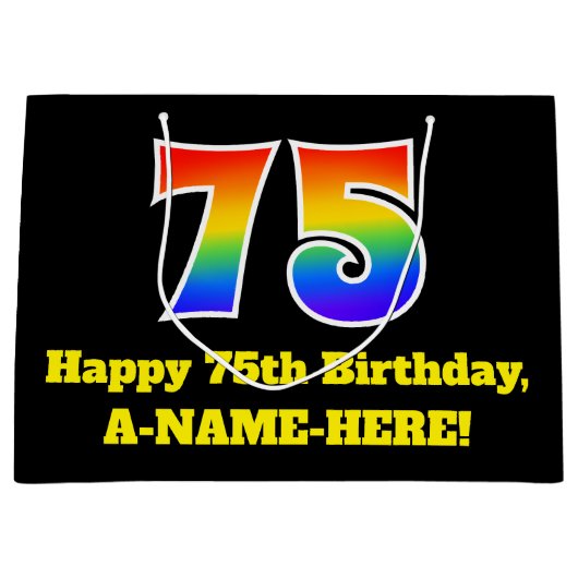 75e verjaardag ~ Leuk, Kleurrijk, Levendig, Regenb Groot Cadeauzakje (Voorkant)