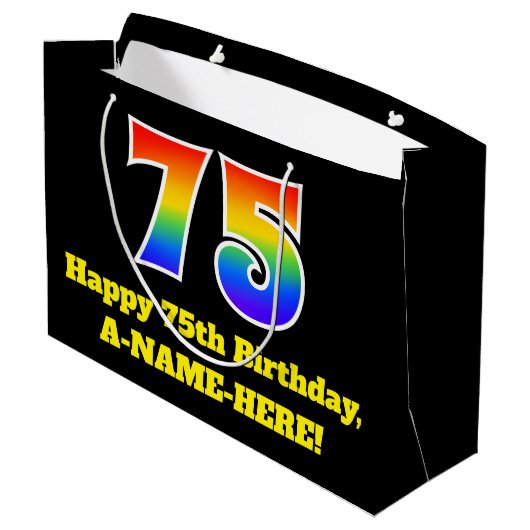 75e verjaardag ~ Leuk, Kleurrijk, Levendig, Regenb Groot Cadeauzakje (Achterkant Gekanteld)