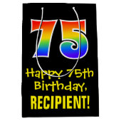 75e verjaardag: Leuk, Vet, Kleurrijk, Regenboog "7 Medium Cadeauzakje (Voorkant)