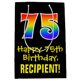 75e verjaardag: Leuk, Vet, Kleurrijk, Regenboog "7 Medium Cadeauzakje