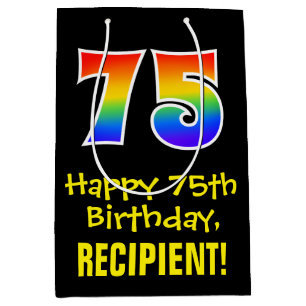 75e verjaardag: Leuk, Vet, Kleurrijk, Regenboog "7 Medium Cadeauzakje