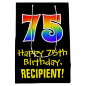 75e verjaardag: Leuk, Vet, Kleurrijk, Regenboog "7 Medium Cadeauzakje (Achterkant)