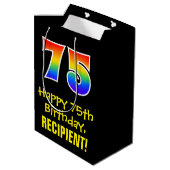 75e verjaardag: Leuk, Vet, Kleurrijk, Regenboog "7 Medium Cadeauzakje (Achterkant Gekanteld)