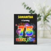 75e verjaardag - Leuk vuurwerk, Regenboog look "75 Briefkaart (Staand voorkant)