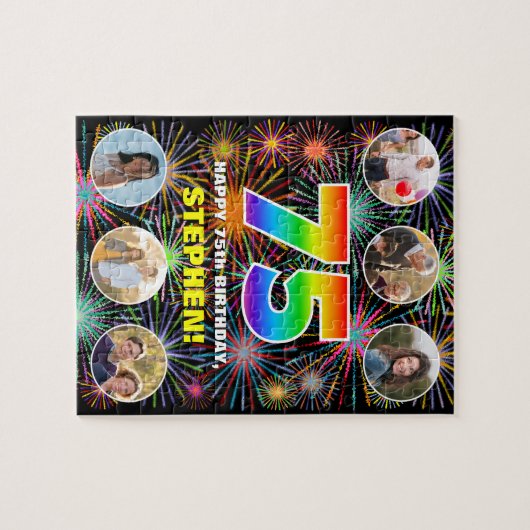 75e verjaardag: Leuke regenboog #, Aangepaste naam Legpuzzel (Horizontaal)