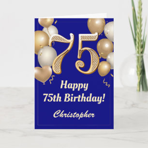 75e verjaardag marinenblauw en gouden ballonnen Co Kaart