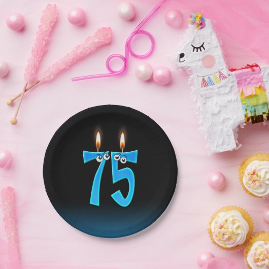 75e verjaardag met verlichte kaars nummers papieren bordje (Feest)