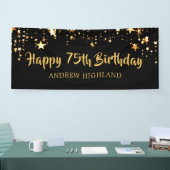 75e verjaardag Modern Black Gold Stars gepersonali Spandoek (Beurs)