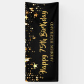 75e verjaardag Modern Black Gold Stars gepersonali Spandoek (Verticaal)