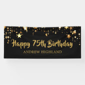 75e verjaardag Modern Black Gold Stars gepersonali Spandoek (Horizontaal)