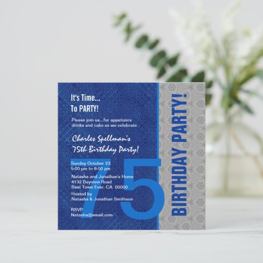 75e verjaardag Modern Blue en Silver S305 Kaart (Staand voorkant)