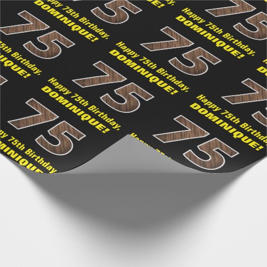 75e verjaardag: Naam & Faux Wood Grain Patroon "75 Cadeaupapier (Hoek)