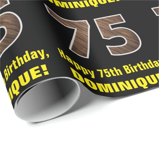 75e verjaardag: Naam & Faux Wood Grain Patroon "75 Cadeaupapier (Rol Hoek)