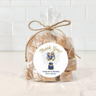 75e verjaardag Navy Blauwe Ballon Cake Bedankt Ronde Sticker