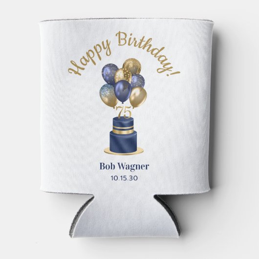 75e verjaardag Navy Blue Balloon Cake Blikjeskoeler (Voorkant)