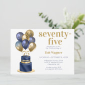 75e verjaardag Navy Blue Balloon Cake Kaart (Staand voorkant)
